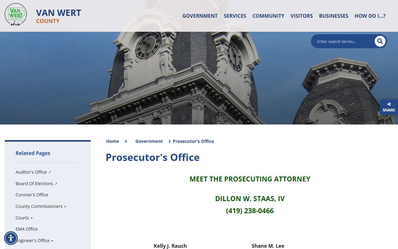 Van Wert County prosecutor office court records after arrest charging role