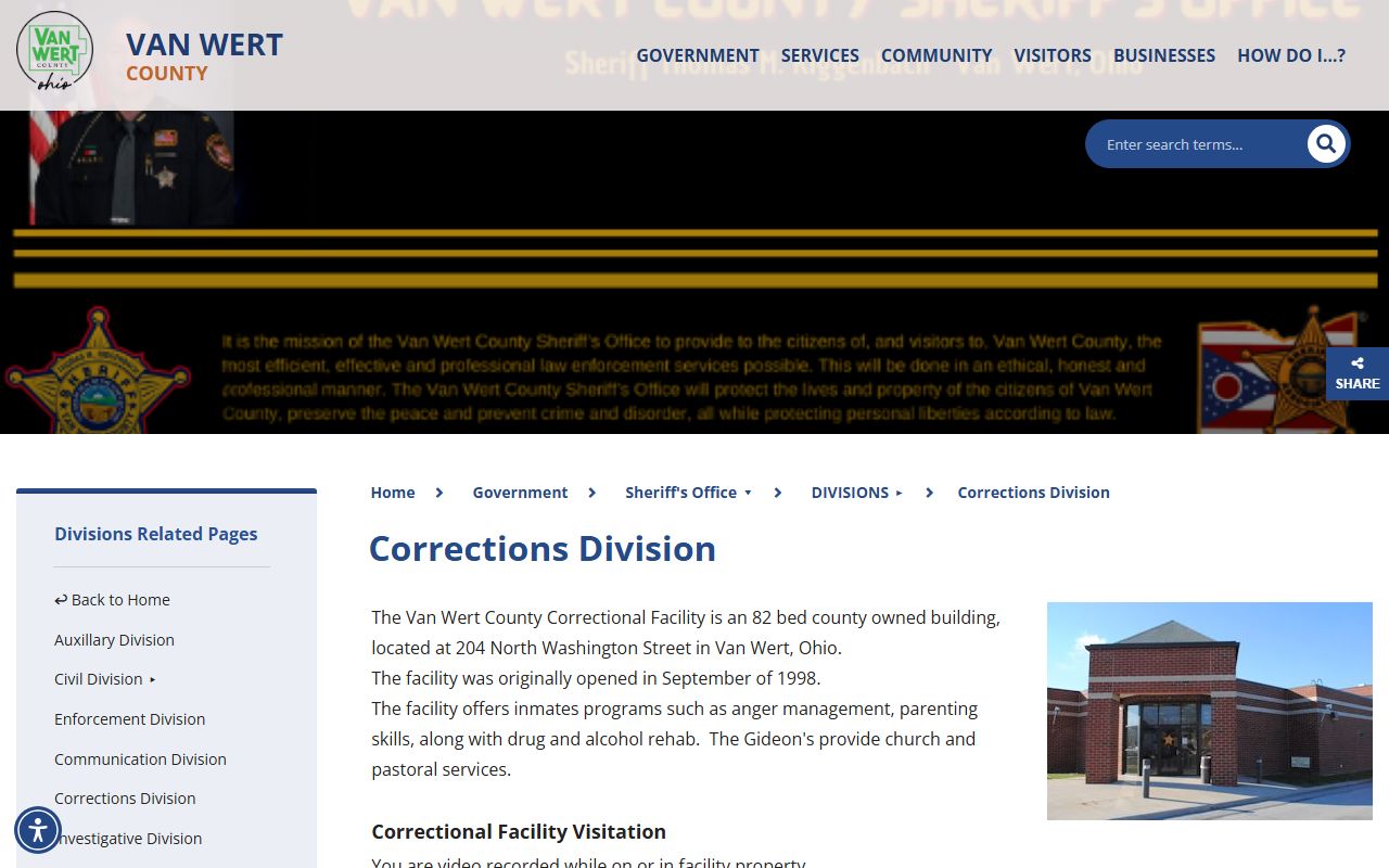 Van Wert County inmate population corrections division page