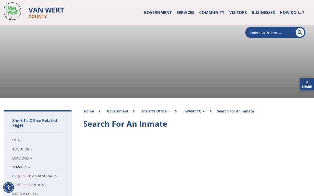 Van Wert County inmate search page without a browser roster
