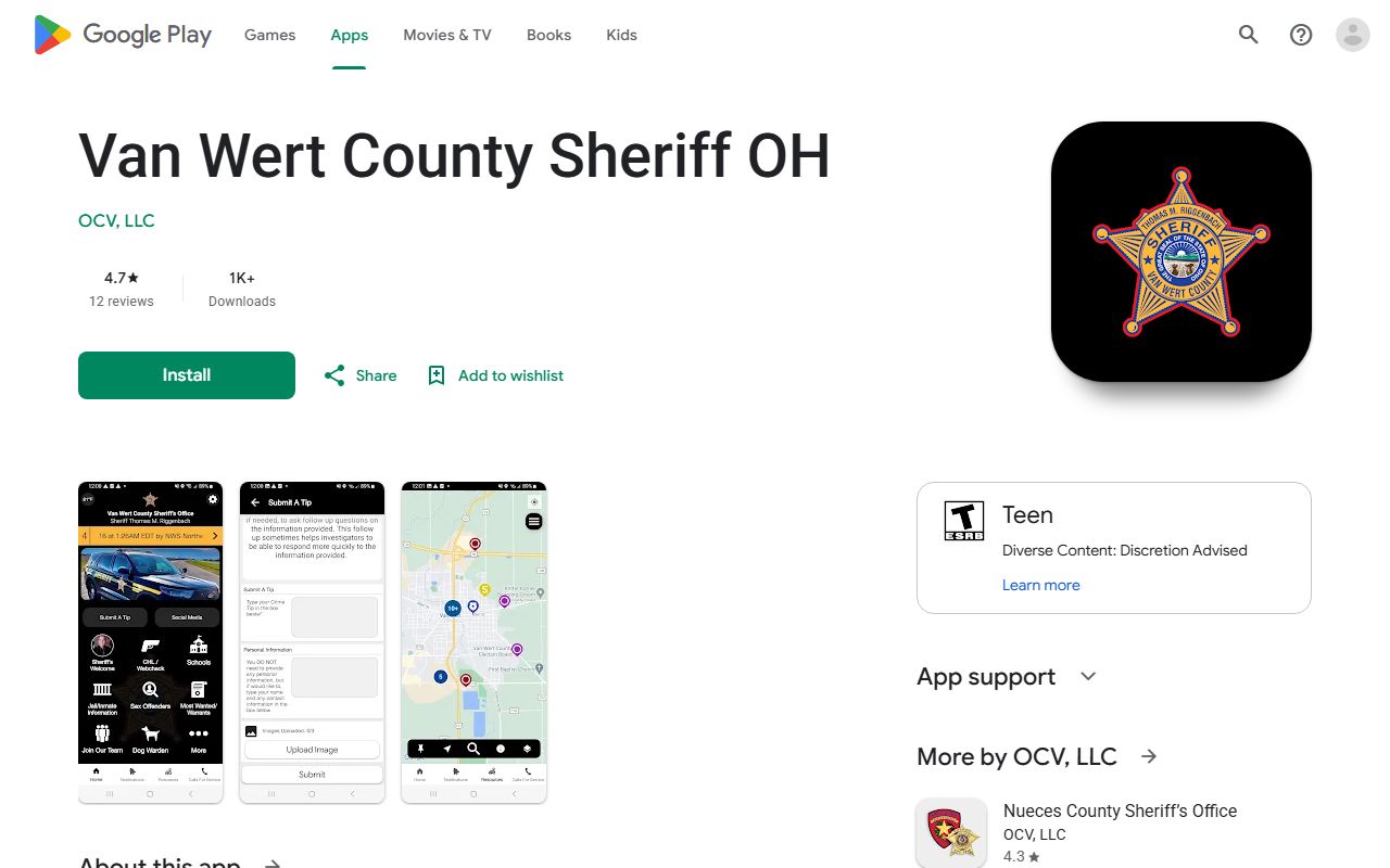 Van Wert County booking photos sheriff app Google Play listing