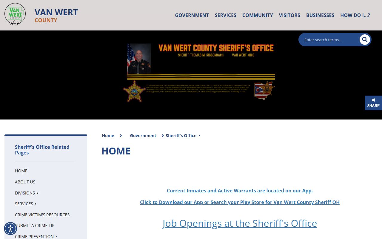 Van Wert County inmate records sheriff app notice